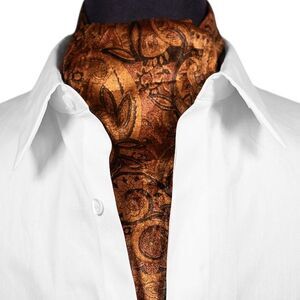 Mens Velvet Ascot Cravat Gold Paisley Floral Formal Wedding Necktie Scarf